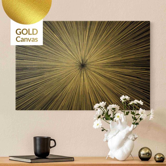 Leinwandbild Gold - Abstrakte Strahlen Schwarz Weiß - Querformat 3:2