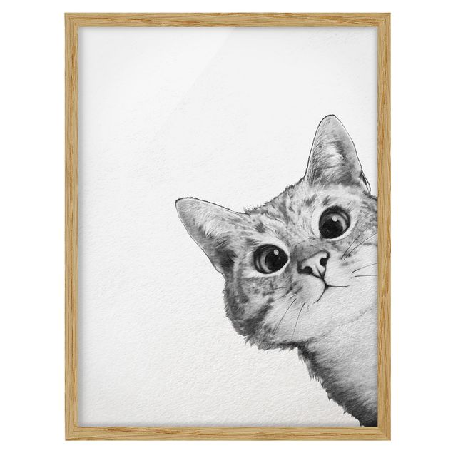Bilder für die Wand Illustration Katze Zeichnung Schwarz Weiß
