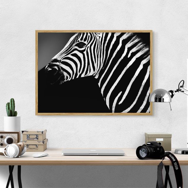 Gerahmte Bilder Schwarz-Weiß Zebra Safari Art