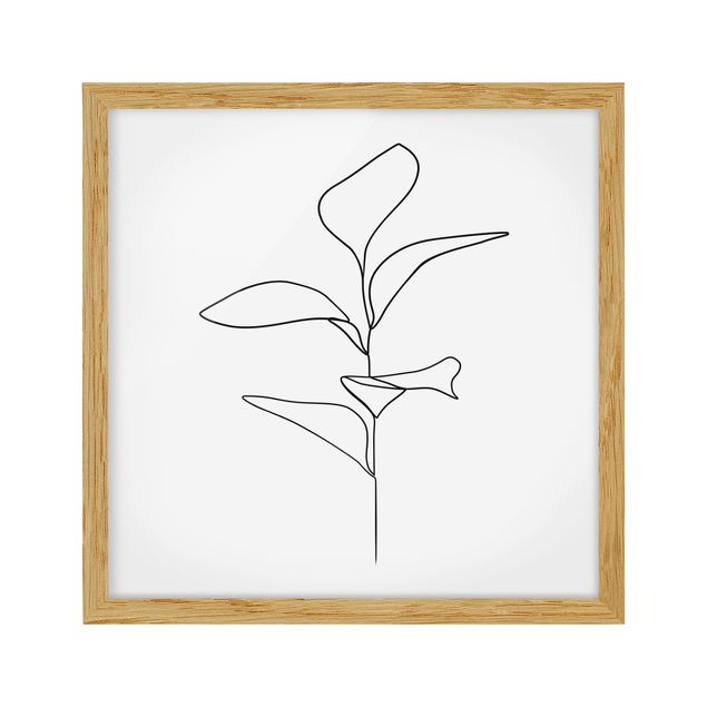 Gerahmte Kunstdrucke Line Art Pflanze Blätter Schwarz Weiß