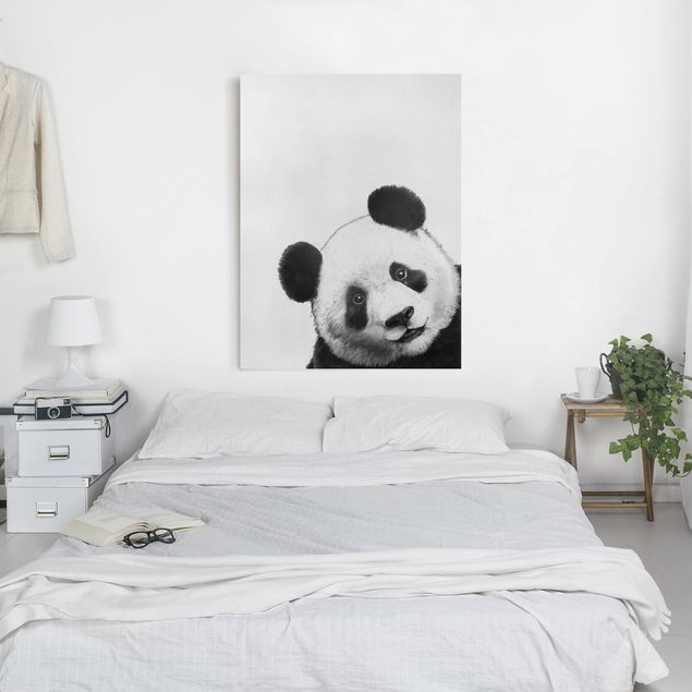 Wandbilder XXL Illustration Panda Schwarz Weiß Malerei