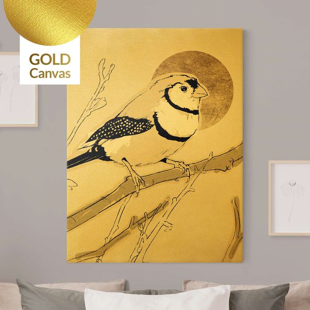 Leinwandbild Gold - Vogel vor goldener Sonne III - Hochformat 3:4