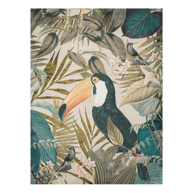 Wandbilder Vintage Collage - Tukan im Dschungel