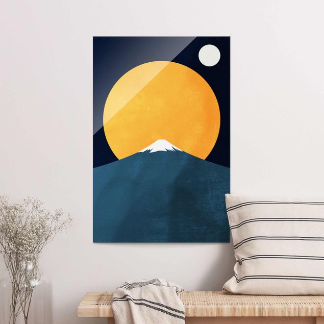 XXL Glasbilder Sonne, Mond und Berge