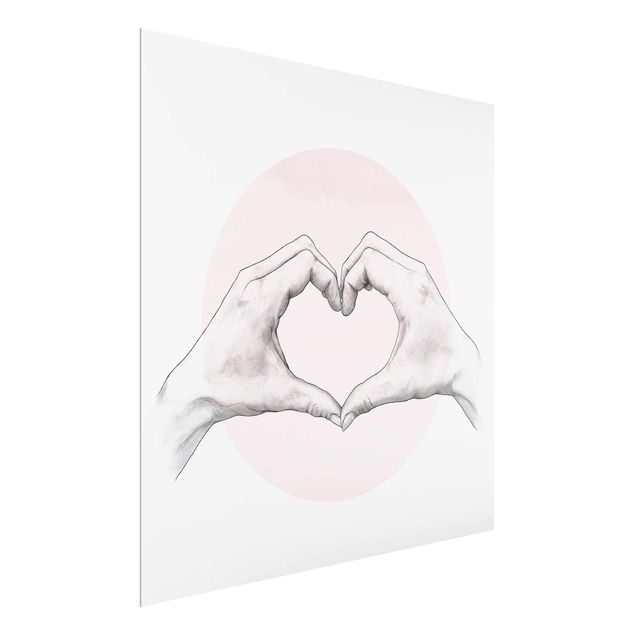 Bilder auf Glas Illustration Herz Hände Kreis Rosa Weiß