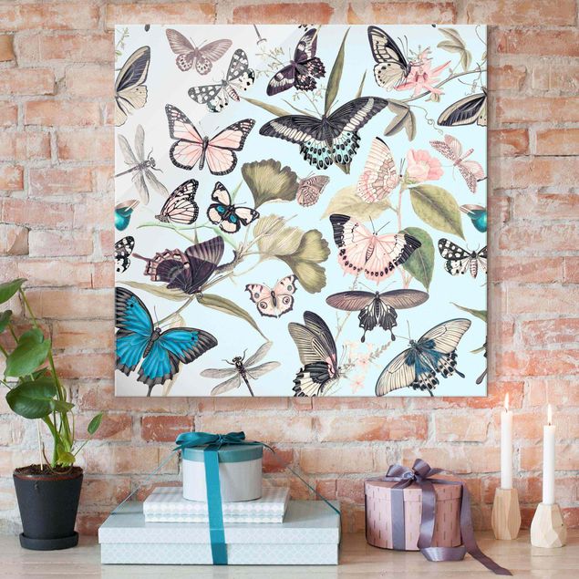 Wandbilder Tiere Vintage Collage - Schmetterlinge und Libellen