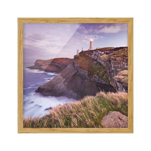Bild mit Rahmen - Steilküste und Leuchtturm - Quadrat 1:1