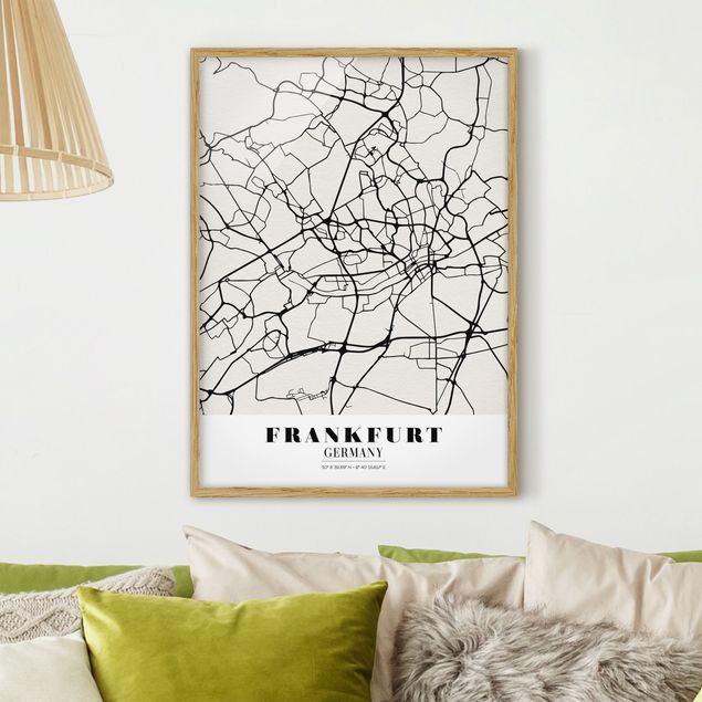 Gerahmte Bilder mit Sprüchen Stadtplan Frankfurt - Klassik