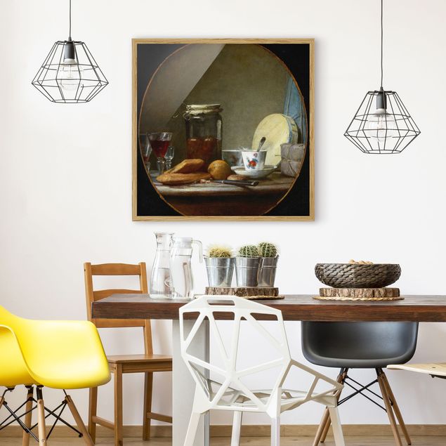 Kunstdruck Bilder mit Rahmen Jean-Baptiste Siméon Chardin - Glas mit Aprikosen