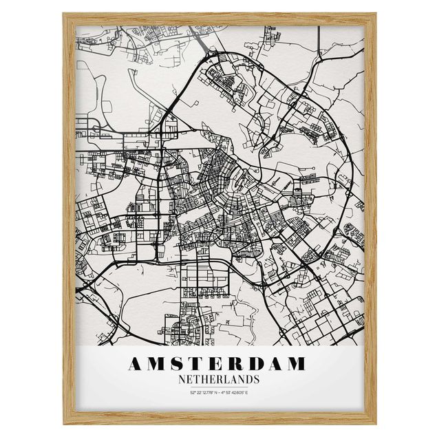 Wandbilder Stadtplan Amsterdam - Klassik