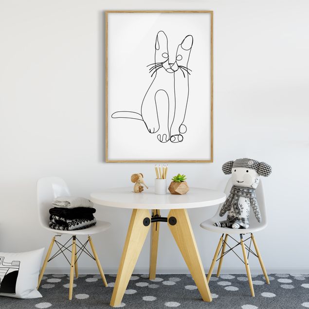 Kunstdruck Bilder mit Rahmen Katze Line Art