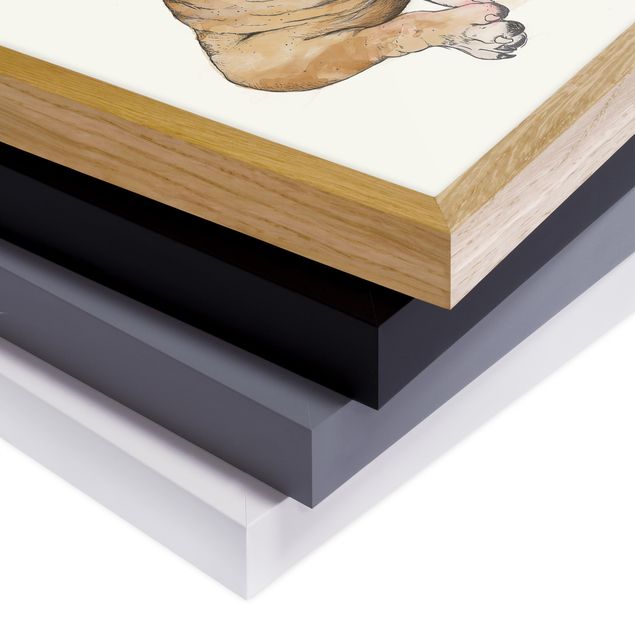 Bild mit Rahmen - Illustration Hund Bulldogge Malerei - Hochformat 4:3