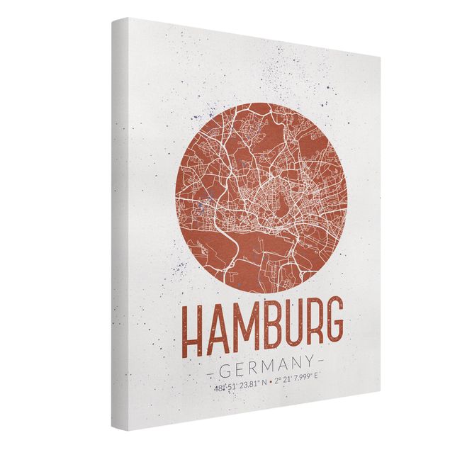 Wandbild Weltkarte Stadtplan Hamburg - Retro
