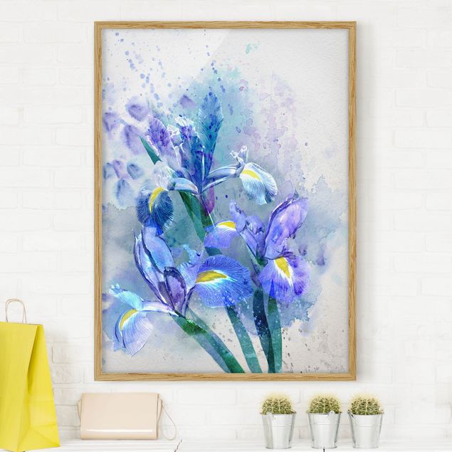 Blumen Bilder mit Rahmen Aquarell Blumen Iris
