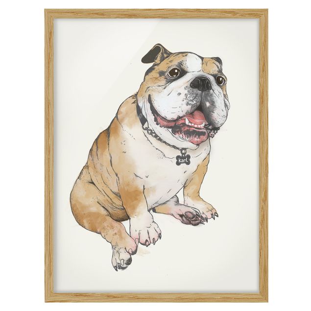 Wandbilder mit Rahmen Illustration Hund Bulldogge Malerei
