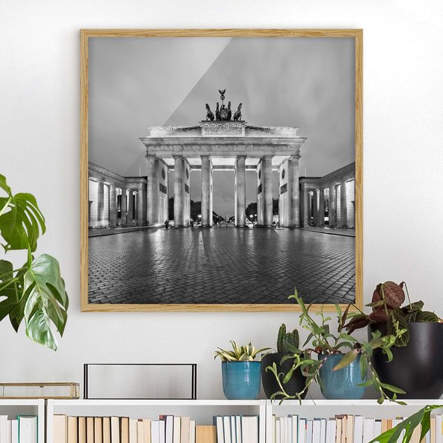 Gerahmte Bilder Schwarz-Weiß Erleuchtetes Brandenburger Tor II