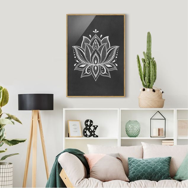 Bilder mit Rahmen Lotus Illustration weiß schwarz