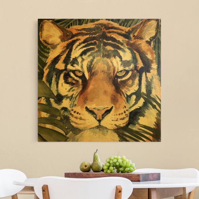 Leinwandbild Gold - Tiger im Dschungel - Quadrat 1:1