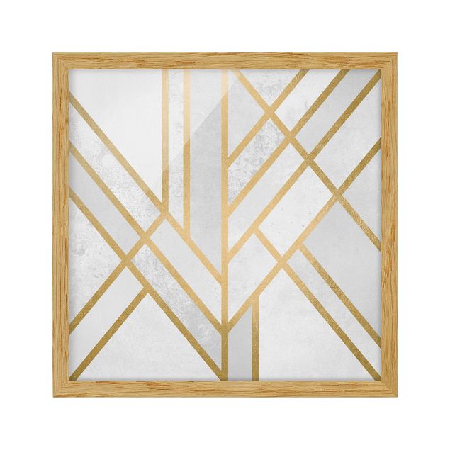 Bilder mit Rahmen abstrakt Art Deco Geometrie Weiß Gold