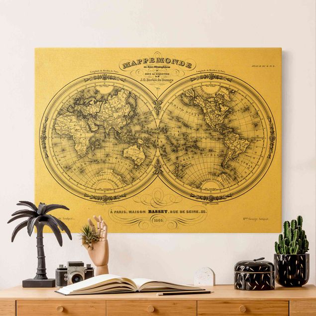 Leinwand Bilder XXL Weltkarte - Französische Karte der Hemissphären von 1848