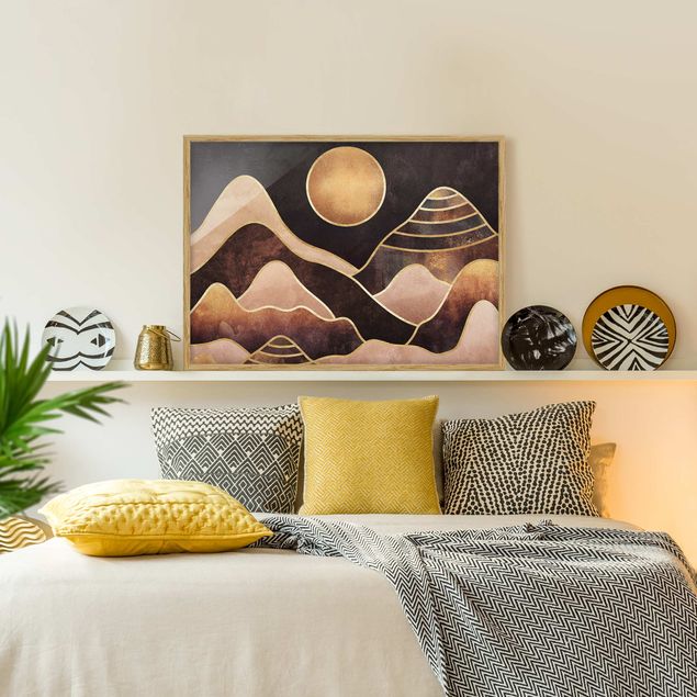 Gerahmte Bilder abstrakt Goldene Sonne abstrakte Berge