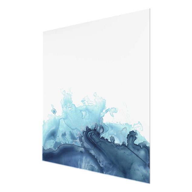 Glasbild - Welle Aquarell Blau I - Quadrat 1:1