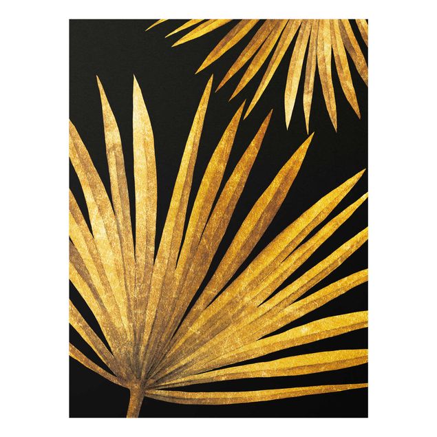 Schöne Wandbilder Gold - Palmenblatt auf Schwarz