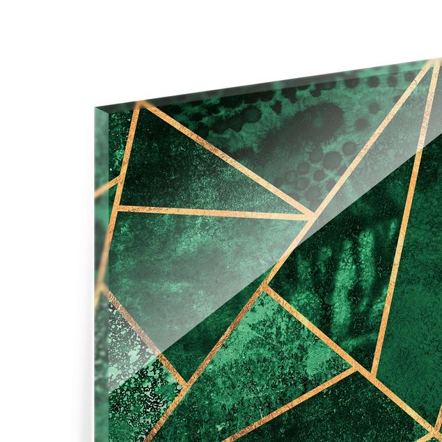 Glasbild - Dunkler Smaragd mit Gold - Hochformat 4:3