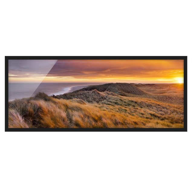 Bild mit Rahmen - Sonnenaufgang am Strand auf Sylt - Panorama Querformat