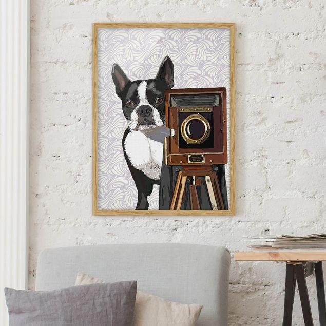 Vintage Bilder mit Rahmen Tierfotograf Terrier