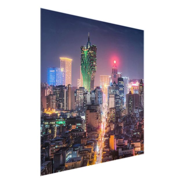 Glasbild - Nachtlichter von Macau - Quadrat 1:1
