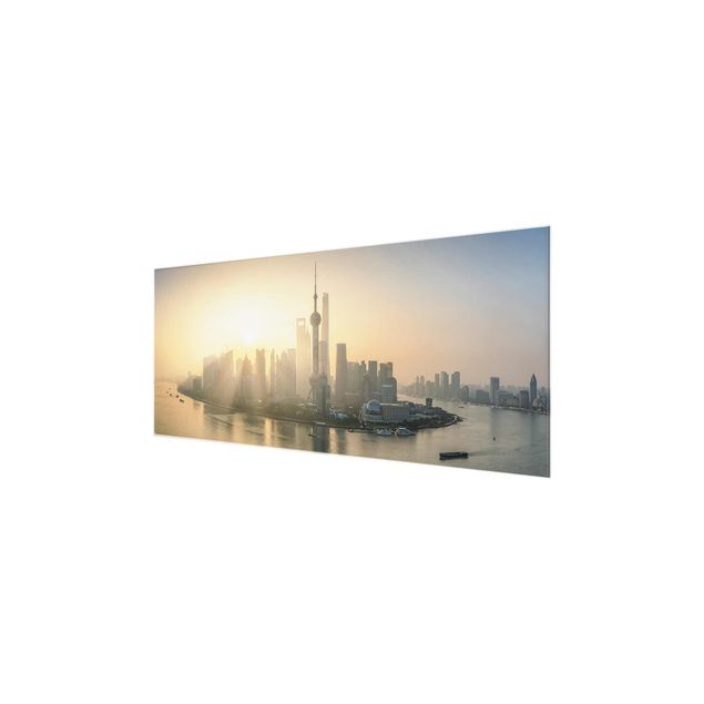 Glasbild - Pudong bei Sonnenaufgang - Panorama