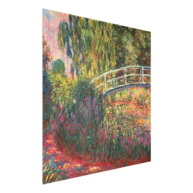 Glasbild Blumen Claude Monet - Japanische Brücke im Garten von Giverny