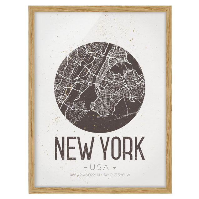 Wandbilder Stadtplan New York - Retro