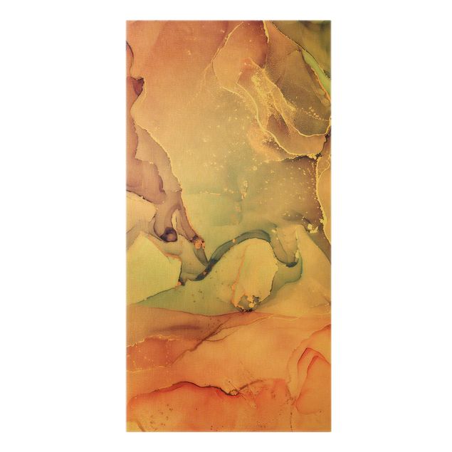 Leinwandbild Gold - Aquarell Pastell Rosa mit Gold - Hochformat 1:2