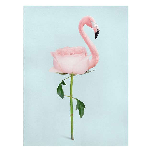 Leinwandbilder Blumen Flamingo mit Rose