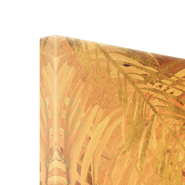 Leinwandbild Gold - Palmenblätter Rosa und Gold II - Hochformat 2:3