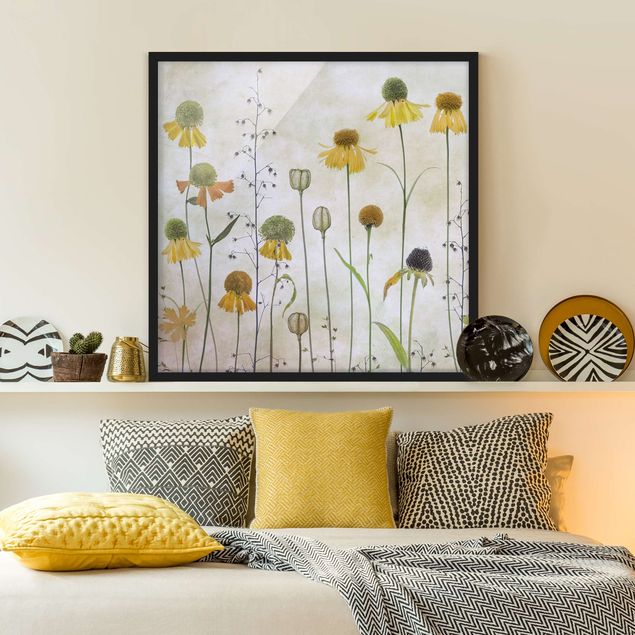 Kunstdrucke mit Rahmen Zarte Helenium Blüten