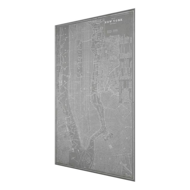 Bilder auf Glas Vintage Stadtplan New York Manhattan
