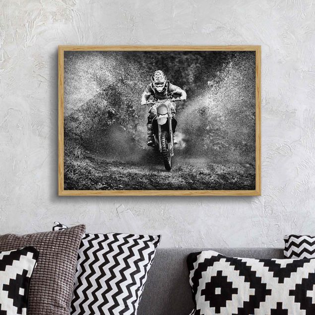 Bilder mit Rahmen Schwarz-Weiß Motocross im Schlamm