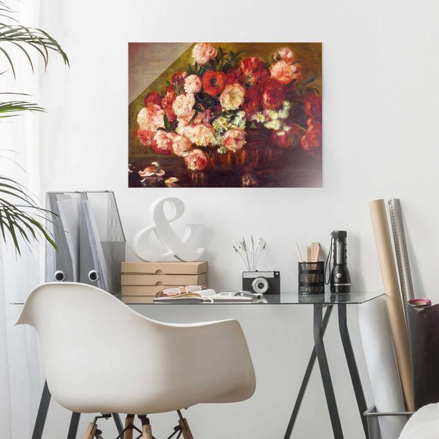 Glasbild Rose Auguste Renoir - Stillleben mit Pfingstrosen