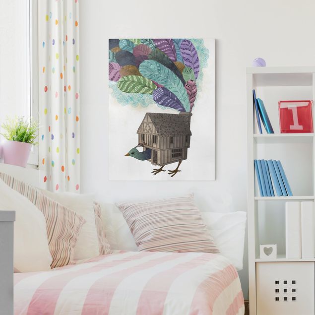 Leinwandbilder Vögel Illustration Vogel Haus mit Federn