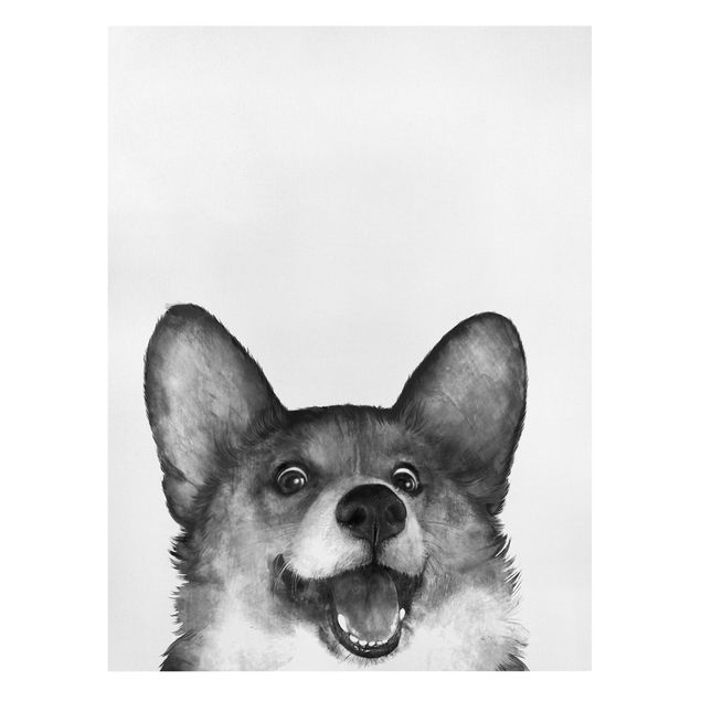 Leinwandbilder Schwarz-Weiß Illustration Hund Corgi Weiß Schwarz Malerei