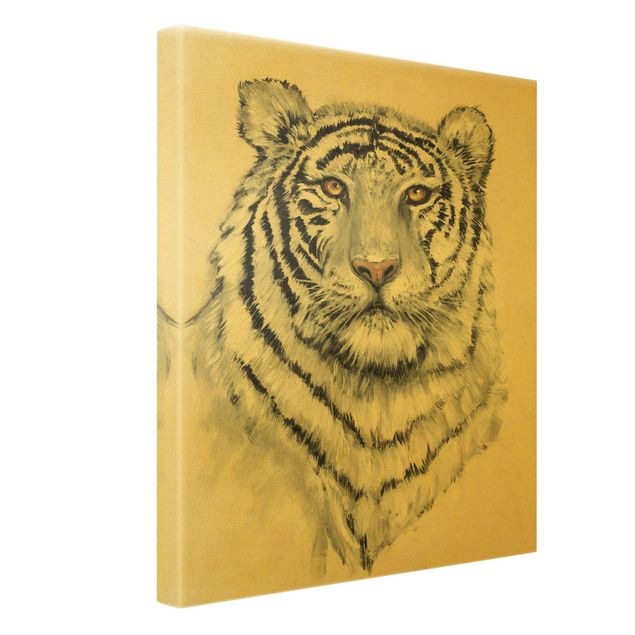 Leinwandbild Gold - Portrait Weißer Tiger I - Hochformat 3:4