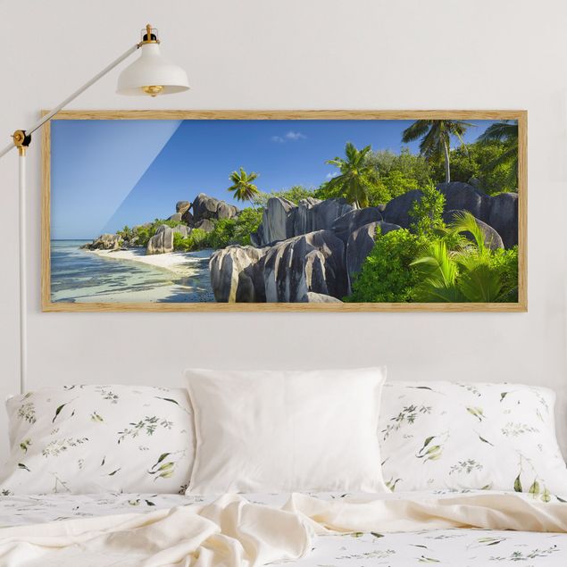 Landschaftsbilder mit Rahmen Traumstrand Seychellen