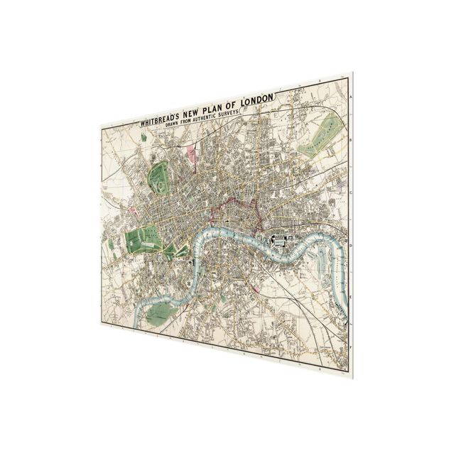 Glasbilder Vintage Stadtplan London