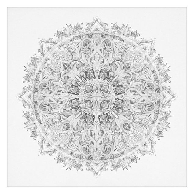 Schwarz-Weiß Tapete Mandala Aquarell Ornament schwarz weiß