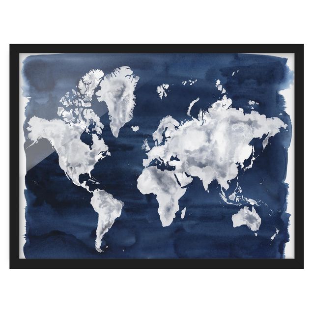 Wandbilder mit Rahmen Wasser-Weltkarte dunkel