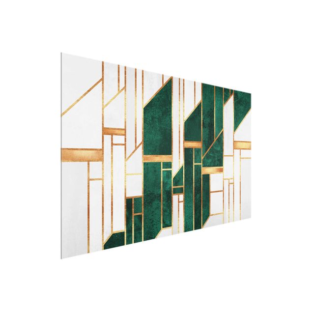 Glasbild - Elisabeth Fredriksson - Emerald und Gold Geometrie - Querformat 3:2