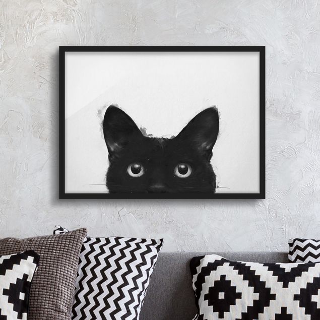 Wandbilder Tiere Illustration Schwarze Katze auf Weiß Malerei